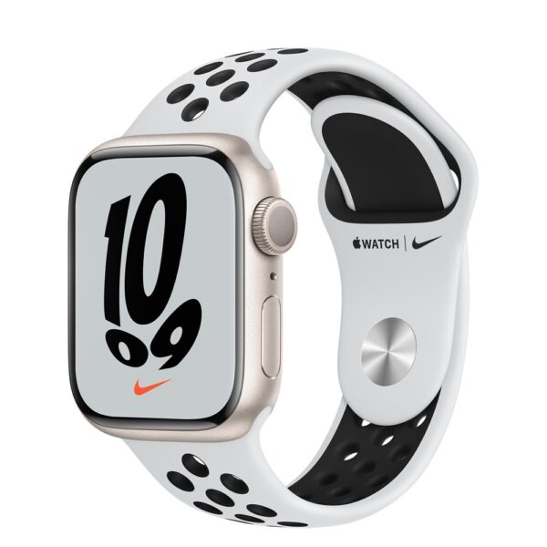 Apple Watch Series 7 41mm, корпус из алюминия в цвете Starlight (Сияющая звезда), Спортивный ремешок Nike MKN33RU